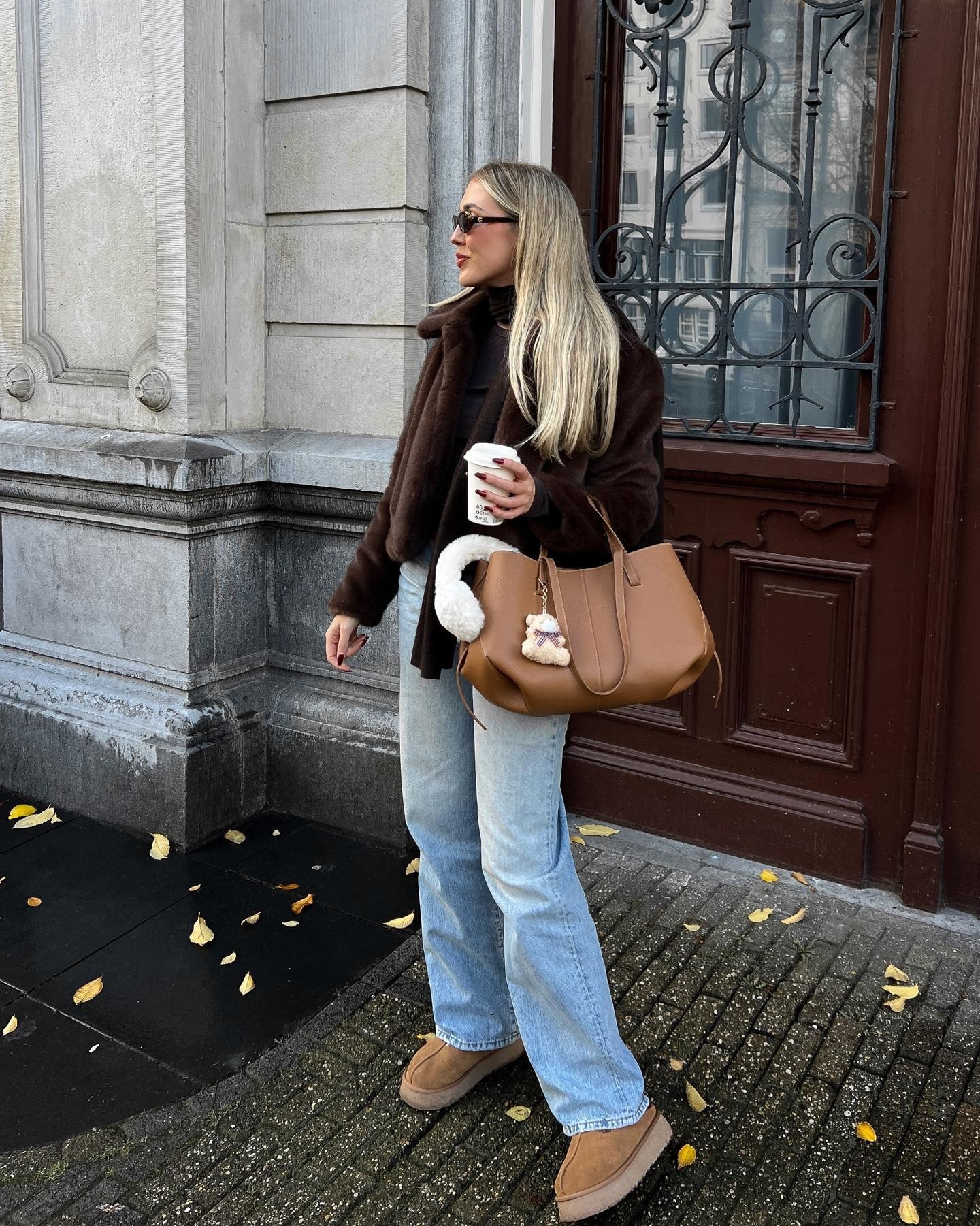 Artificial Fur Effect Lapel Loose Fashionable Jacket Women